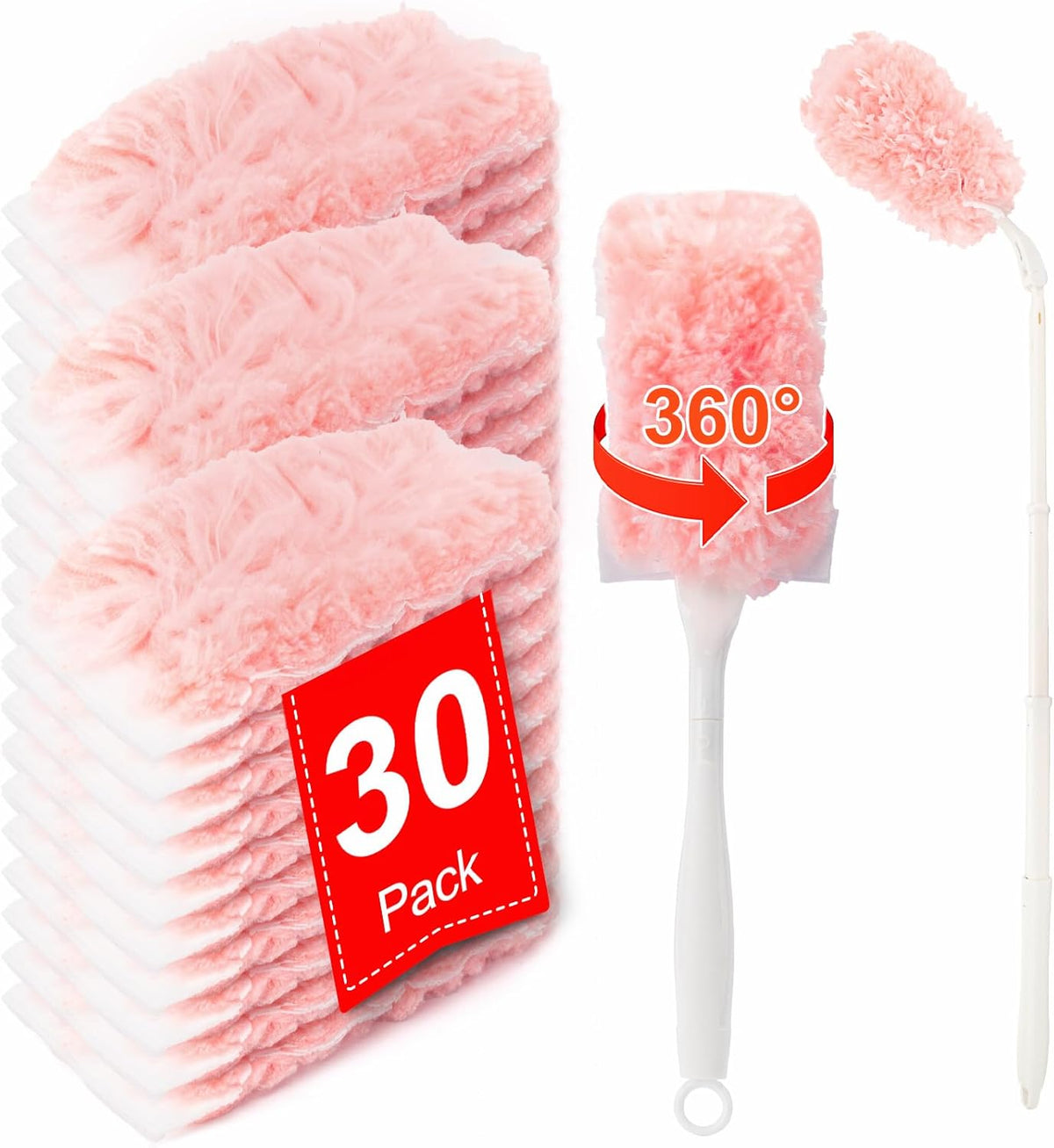 KeFanta Duster Refills Kit with 3ft Extended Handle,Short Handle,30 Refills