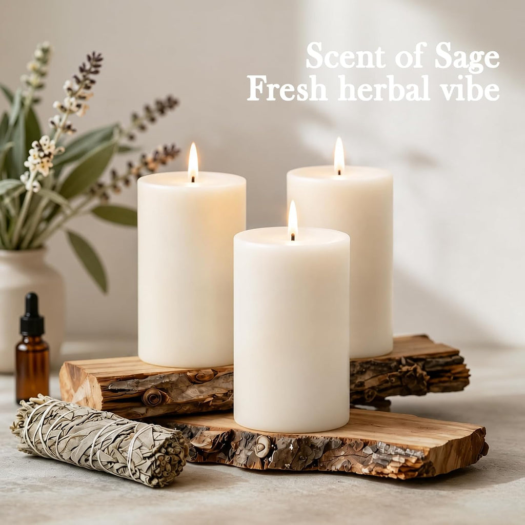 Sage Candles for Cleansing, 6 Pack 2 * 4 Inches White Pillar Candles for Home, Long Burn Soy Candle, Candle Gift Set for Women