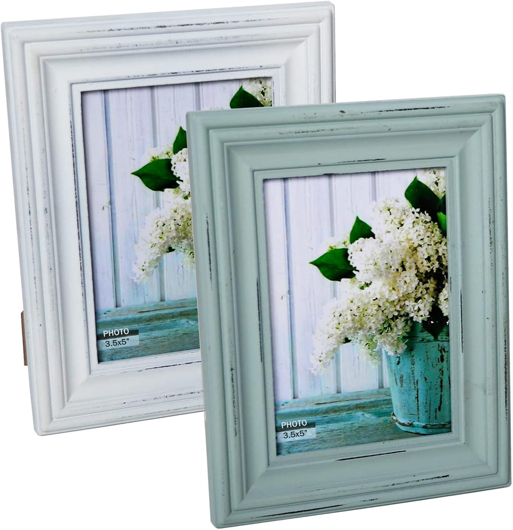 Shabby Chic 3.5x5 Inches Wooden Picture Frame Pack of 2 Aqua & White