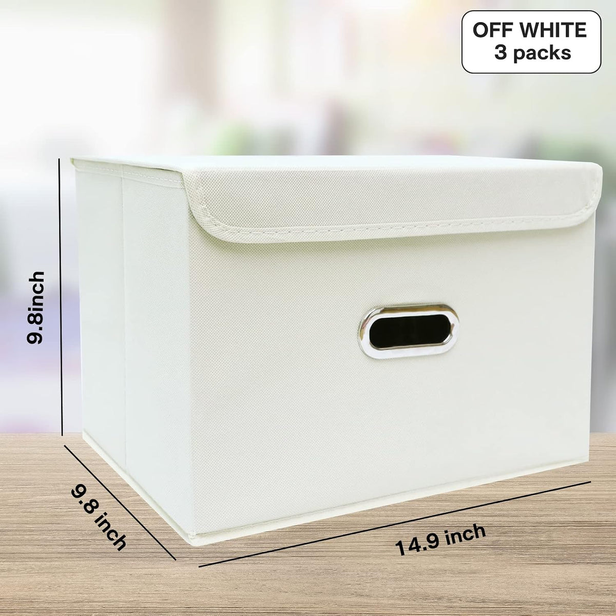Fabric Foldable Collapsible Storage Cube Bin Organizer Basket with Lid, Handles, Removable Divider for Home, Closet (Creamy-White, 6Pcs)