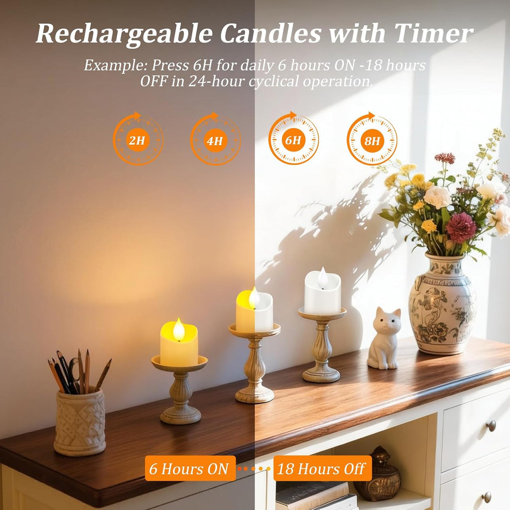 Ymenow Rechargeable Candles with Charging Base, 6pcs with Remote & Timer