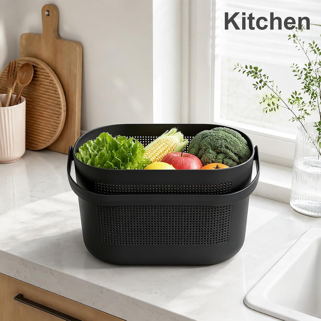 Plastic Portable Shower Caddy Basket, Storage Organizer with Handle, Black