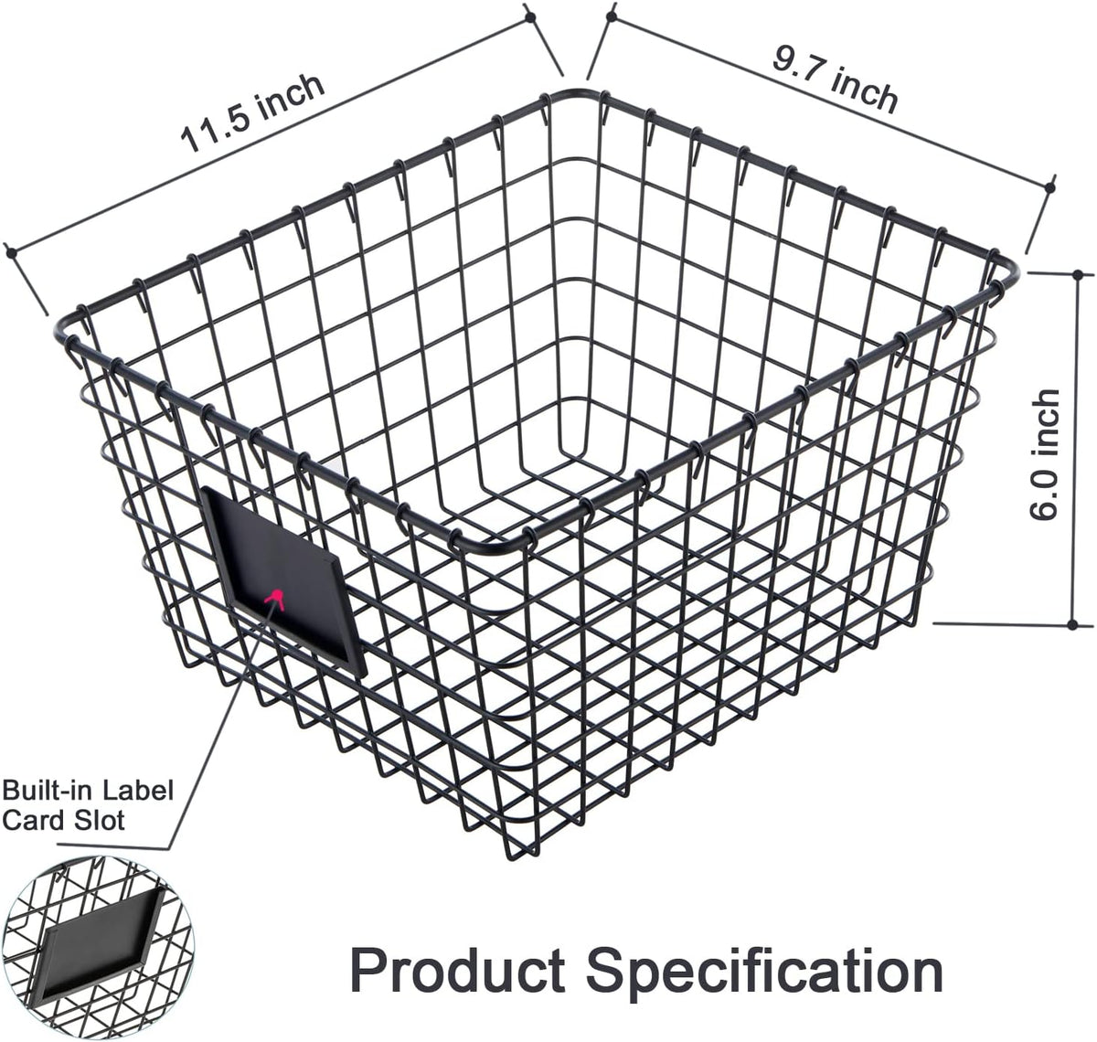 JUNCHU CHERRY 4 Pack【Large】 Wire Handmade Storage Basket for Organizing Household Goods,Pantry Organization,Bathroom countertop,Laundry,Wardrobe Storage Basket,Black