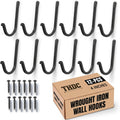 THDC Single Prong Wrought Iron Hooks, Vintage Hand Forged Iron Curved Metal Fasteners – Decorative Colonial Wall Décor, Heavy Duty Wall Hooks, Hangers for Keys, Coats, Robe, Bags, Home, Kitchen (12)