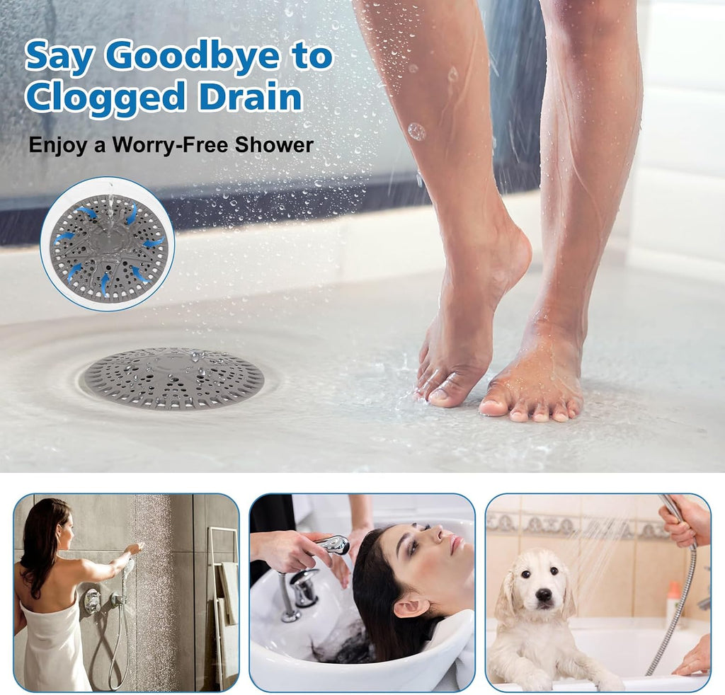 ZOOY Shower Drain Hair Catcher, 2 Pack 5.5 Inch Large Silicone Drain Cover, Rubber Hair Drain Catcher, Anti-Clog Hair Trap Strainer Protector for Shower, Bathroom, Bathtub, Tub Sink(New Gery)