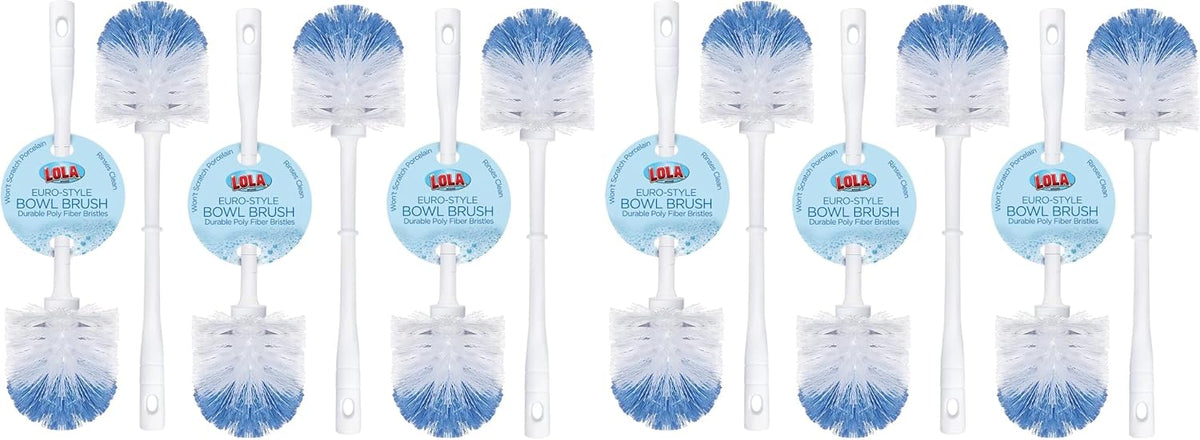 LOLA Classic Toilet Brush, 12 Pack, Durable Fiber Stiff Bristles, Compact Size, Non-Scratch, Long-Lasting