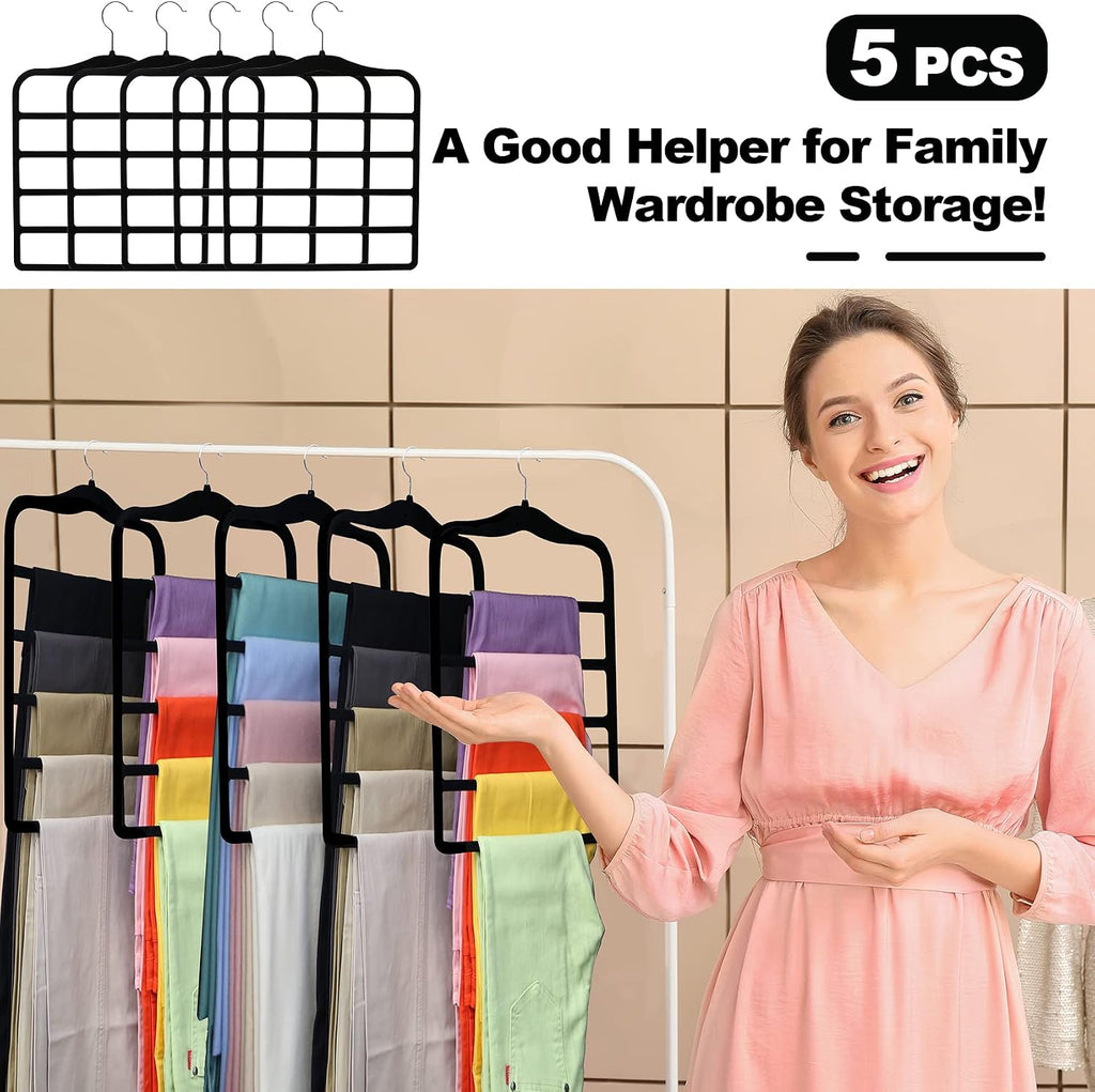 Closet Organizers and Storage, 5 Pack Velvet Pants-Hangers-Space-Saving