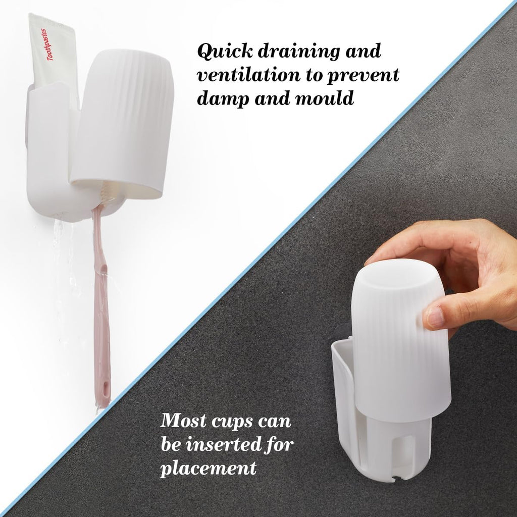 Toothbrush Holders for Bathrooms Toothbrush Holders Wall Mounted BPA-Free Tooth Brush Holder with Toothbrush Cup Drilling-Free (White)