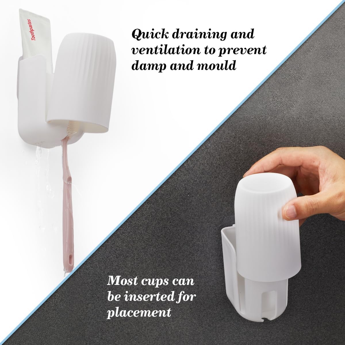 Toothbrush Holders for Bathrooms Toothbrush Holders Wall Mounted BPA-Free Tooth Brush Holder with Toothbrush Cup Drilling-Free (White)