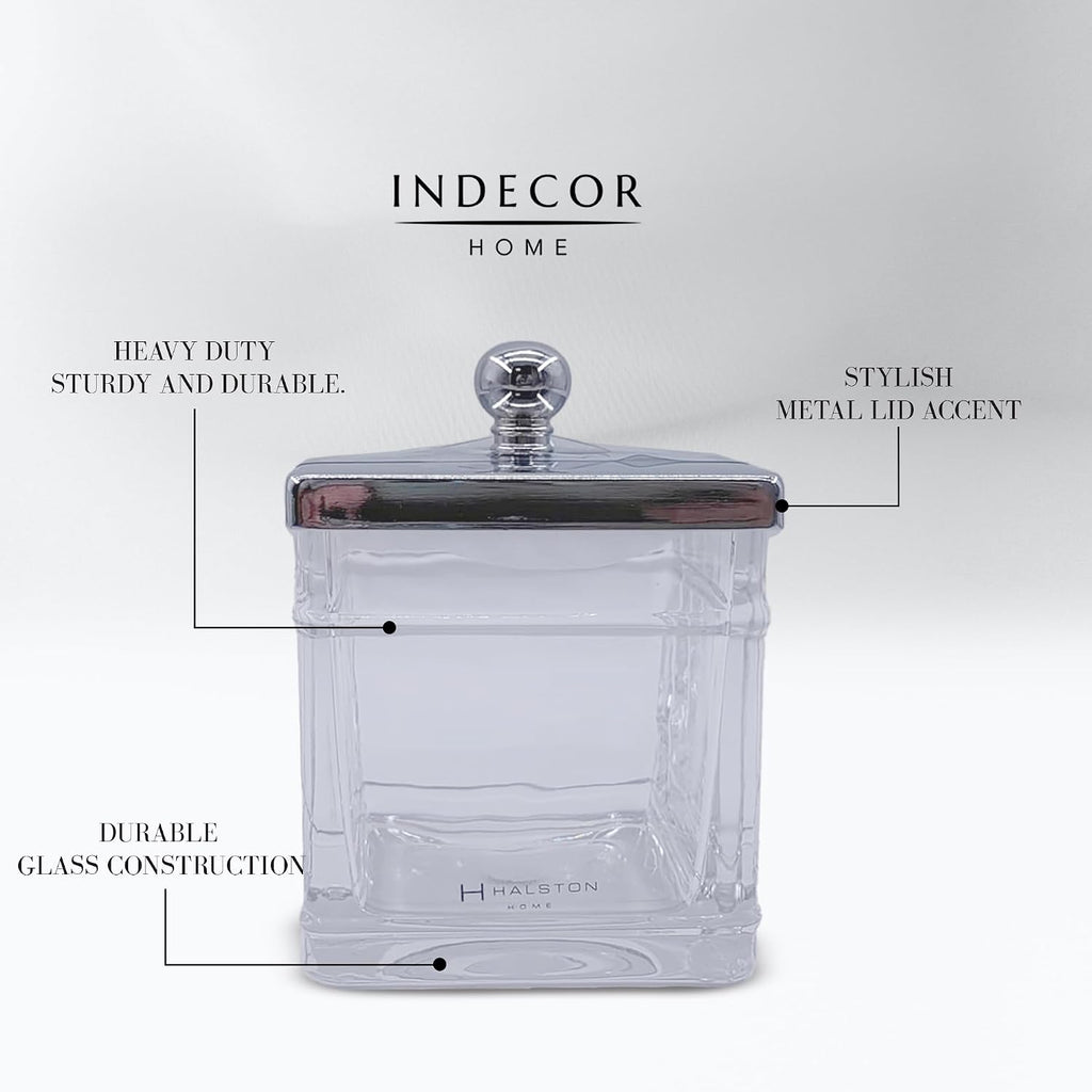 Clear Transparent Hotel Style Apothecary Tempered Glass Canister Jar W/ Matte Black Metal Lid Cover, Classic Countertop Organizer for Cotton balls/pads, Floss Picks, Makeup Storage