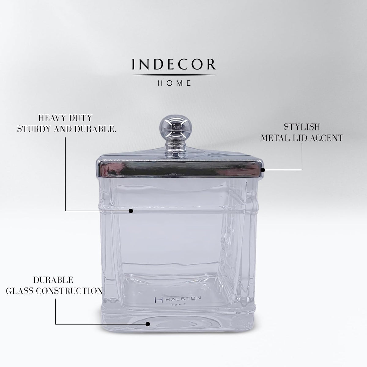 Clear Transparent Hotel Style Apothecary Tempered Glass Canister Jar W/ Matte Black Metal Lid Cover, Classic Countertop Organizer for Cotton balls/pads, Floss Picks, Makeup Storage