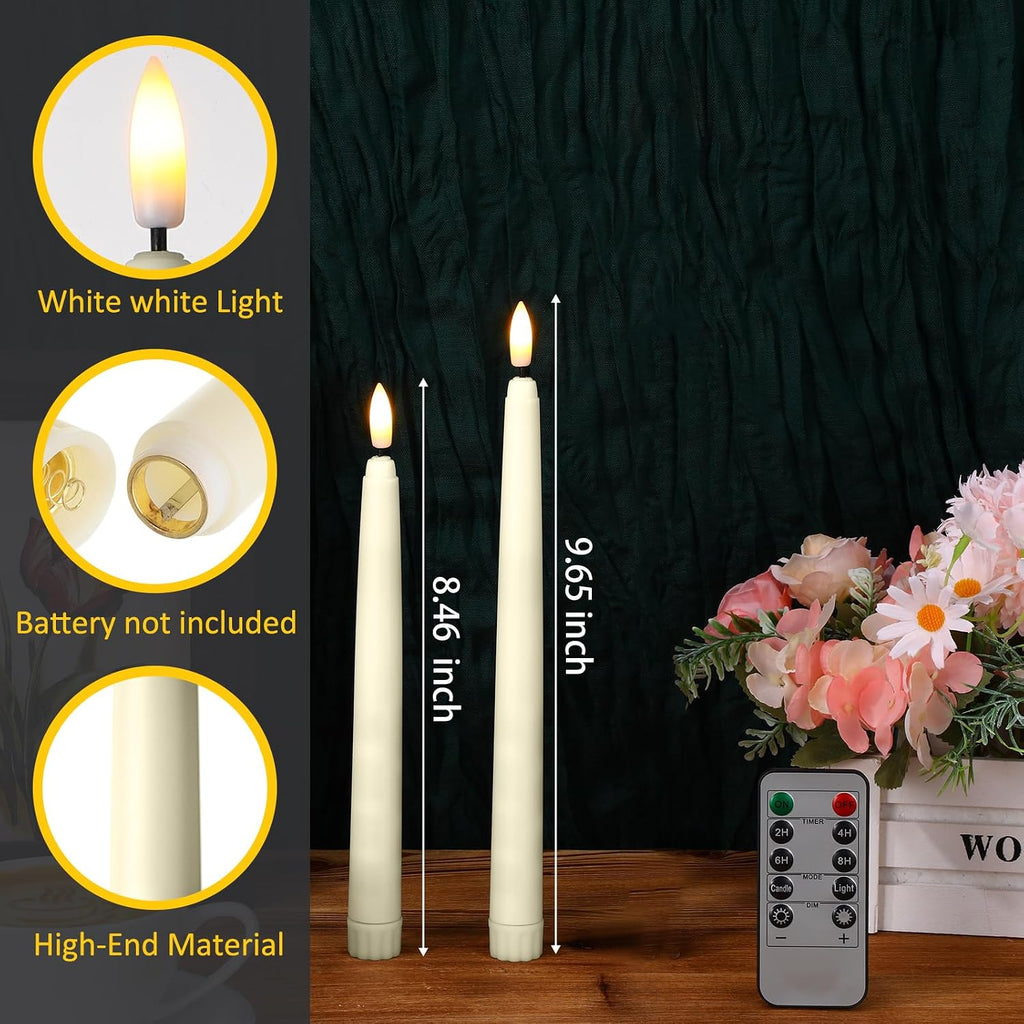 Reginary 48 Pcs Flameless Taper Candles with 4 Remote,Ivory,9.65 Inches