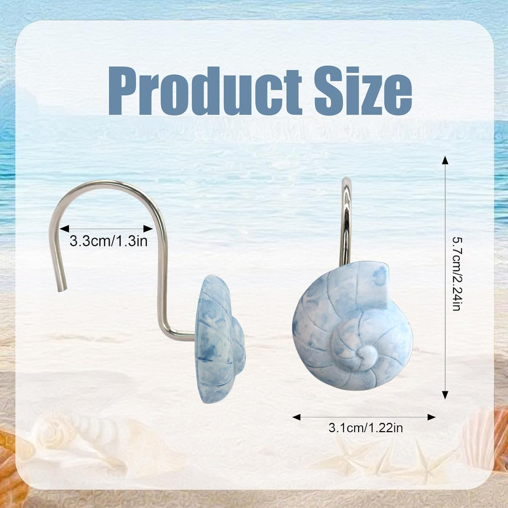 Seashell Decorative Shower Curtain Hooks, Fashion Shower Curtain Rings, Ocean Shower Curtain Hangers, 12PCS Shower Hooks for Shower Curtain, Bathroom, Bedroom, Living Room, Home Decor