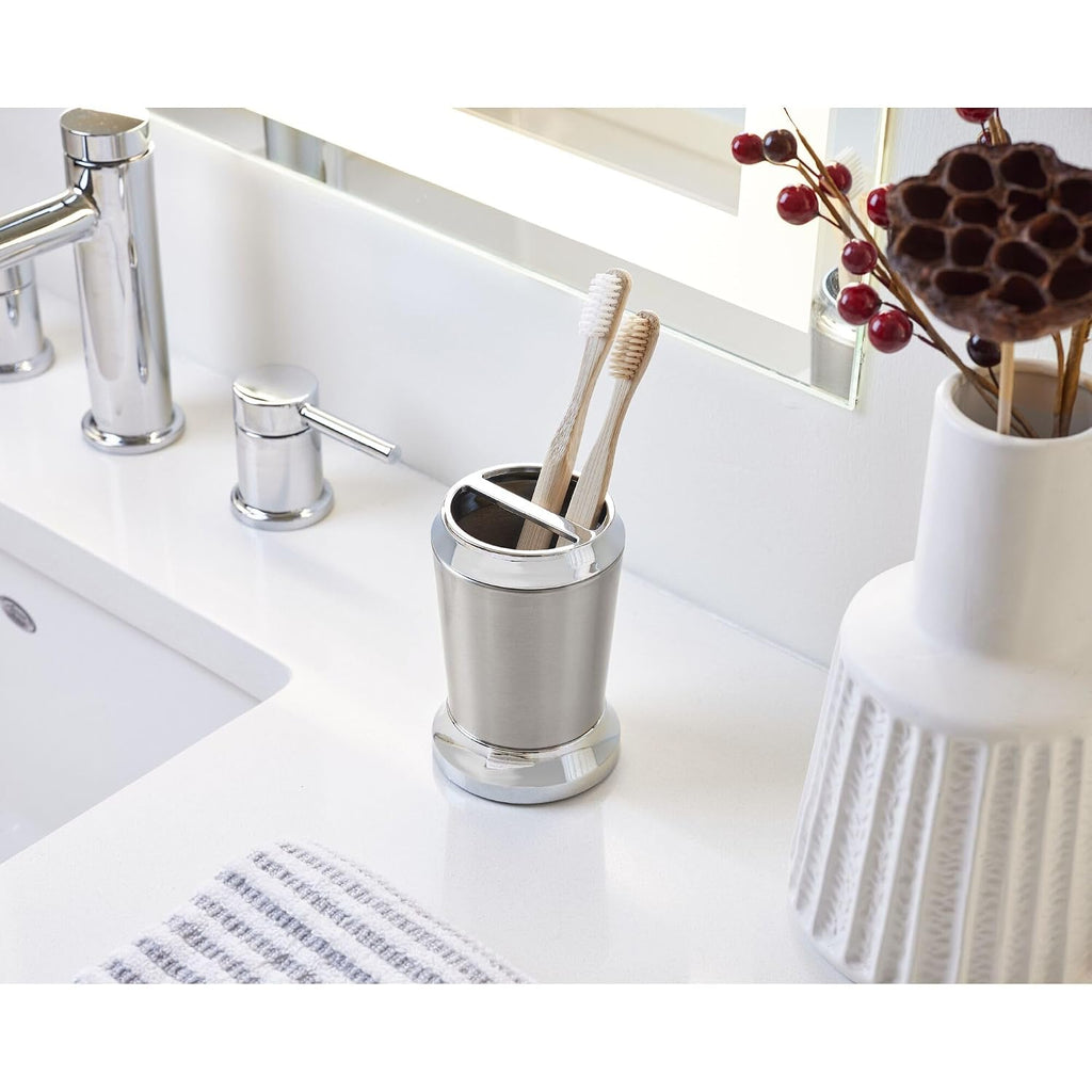 iDesign Preston Toothbrush Holder, Brushed & Chrome Split Finish
