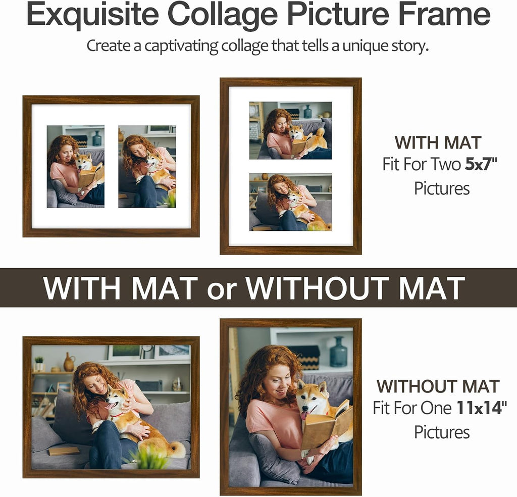 Golden State Art 11x14 Brown Wood Frame - for Two 5x7 Pictures, 1 Pack