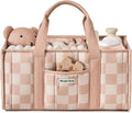Blissful Diary Checkered Diaper Caddy Organizer, Storage Basket, Pink