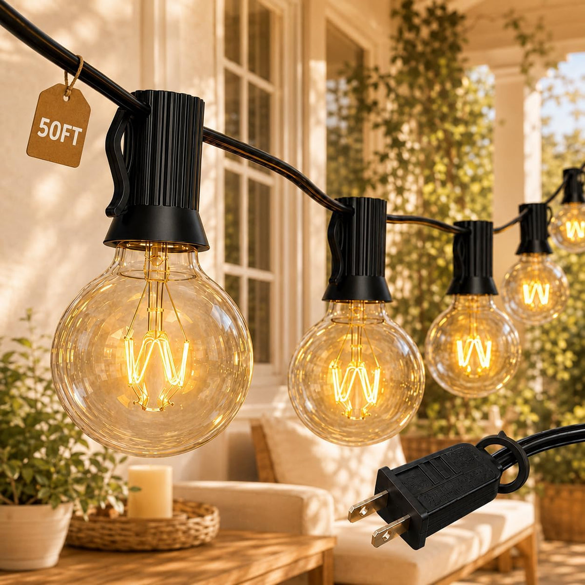 Abeja 50FT G40 Globe String Lights, Outdoor Patio Lights