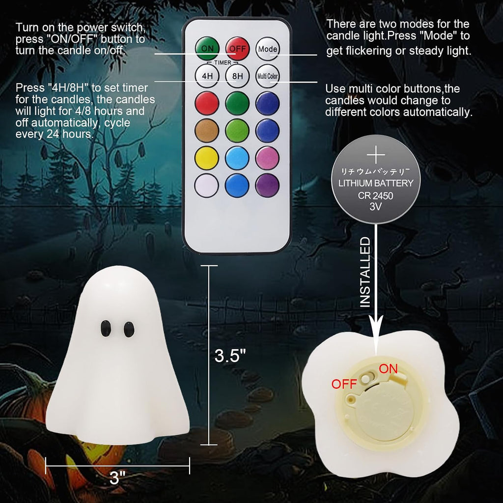 Halloween Ghost Flameless Candles Color Changing with Remote Timer