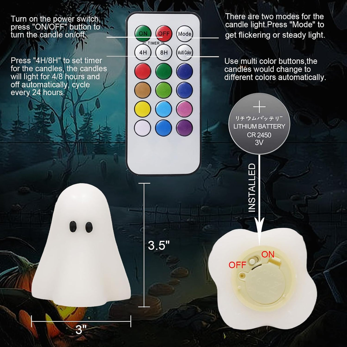 Halloween Ghost Flameless Candles Color Changing with Remote Timer