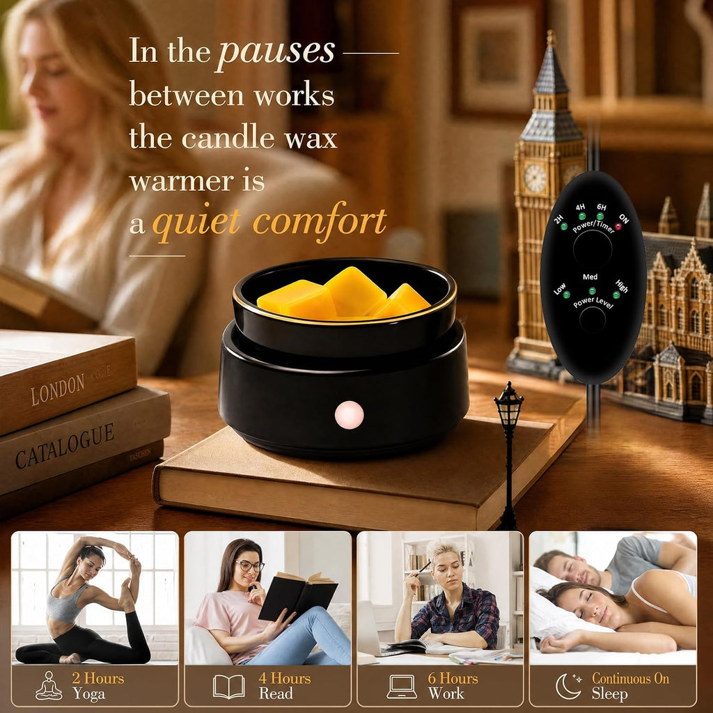 Candle Melt Warmer with Timer Auto Shut-Off Ceramic Electric Wax Burner Melter Timer Adjust Fragrance Intensity for Scented Wax Melts Candle Jars Essential Oils Home Office Gift Decor