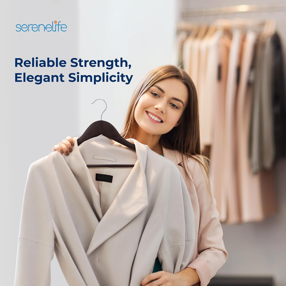 SereneLife 10 Pack Wooden Clothes Hangers | Keeps Suits, Coats & Dresses Neatly Organized | Heavy Duty Wood, Pants Bar, Notches & 360° Chrome Swivel Hooks, 10 Lbs Capacity, 0.47-Inch Profile | Brown