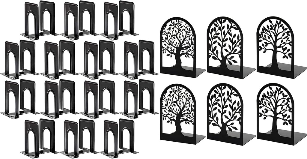HappyHapi Bookends, Metal Book Ends for Shelves, Tree Bookend Stopper, Black