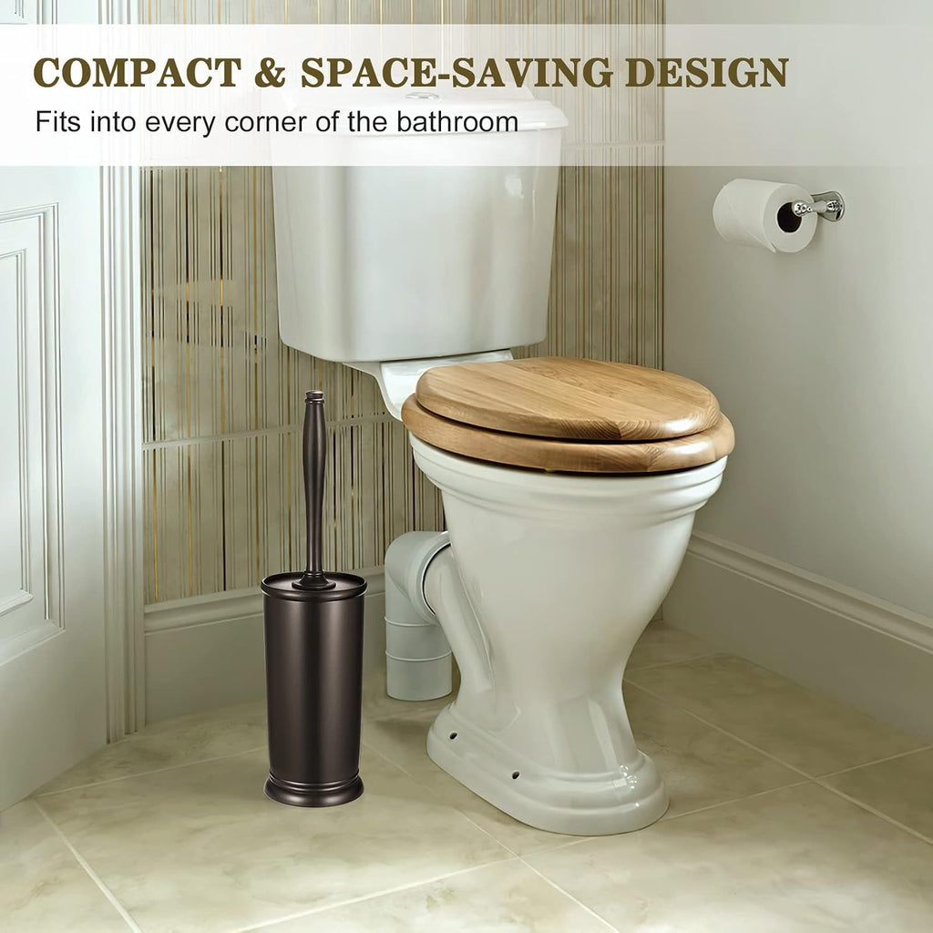 Toilet Bowl Brush Holder Set: Bathroom Deep Cleaning Toilet Scrubber Rim Cleaner with Caddy for Restroom Rv - Hidden Modern Elegant Toilet Clean Decorative Accessories - Bronze