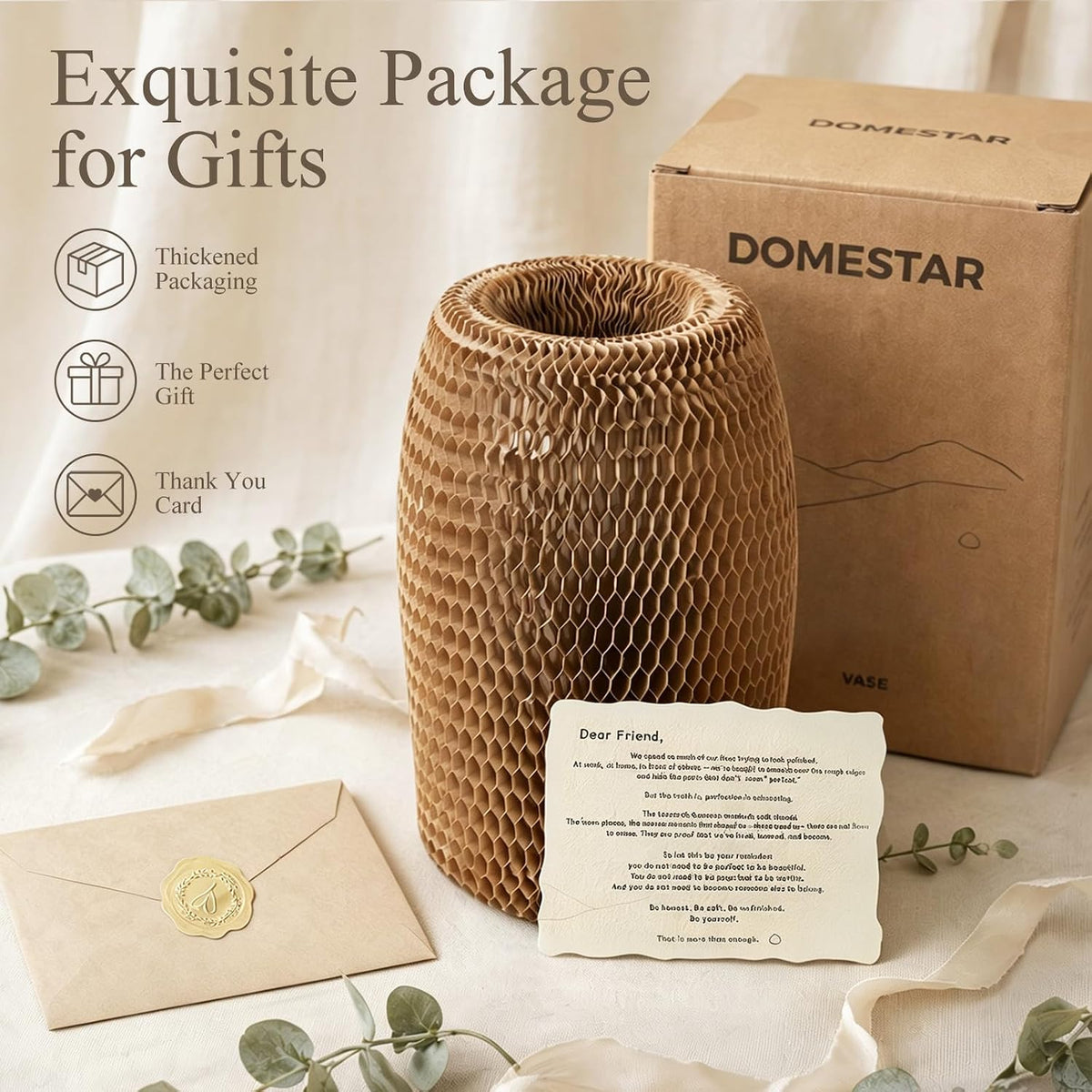 DomeStar Tall Ceramic Flower Vase, 11 Inch Wabi-Sabi Stone Texture, Beige