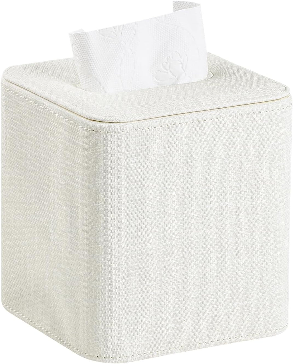 Square Tissue Box Cover PU Leather Tissue Box Holder Cube (Cream)