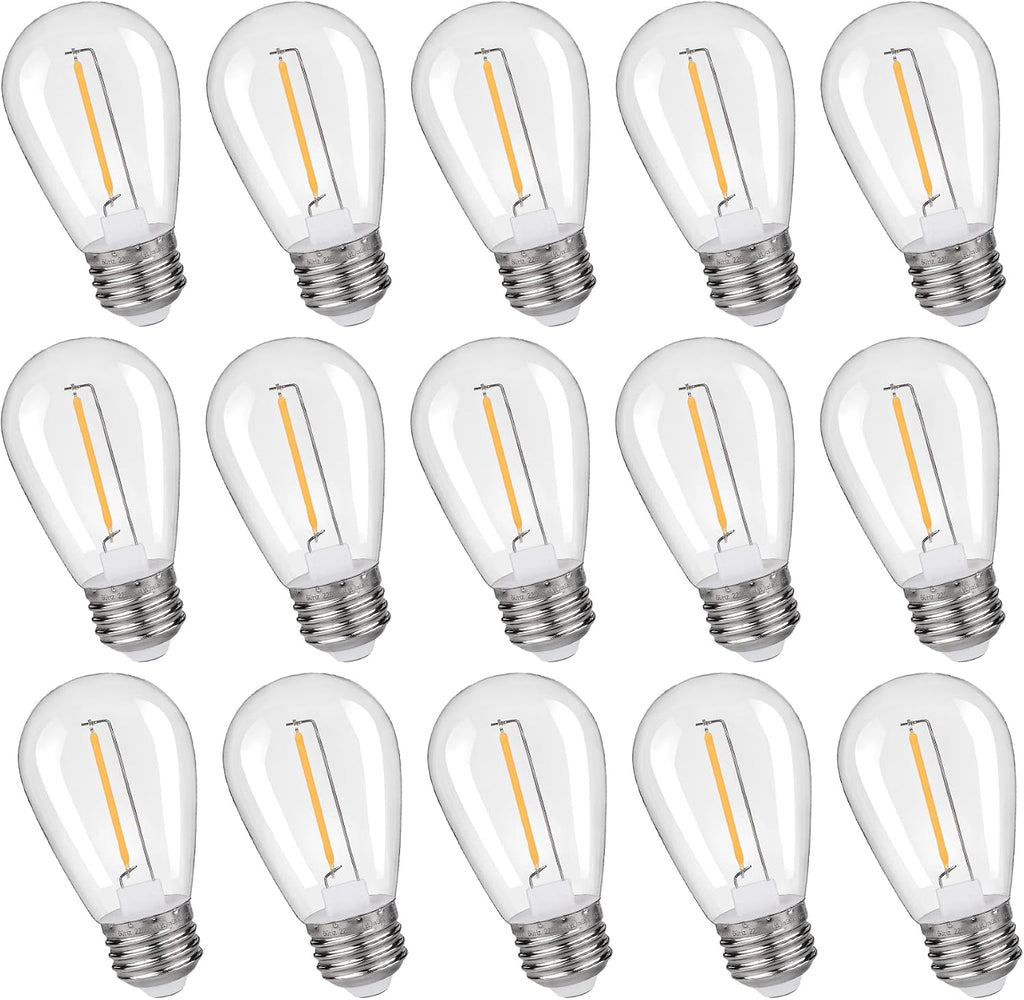 KLY 15-Pack LED String Light Bulbs, Plastic Shatterproof S14 Replacement Edison Bulbs, 1W Equivalent to 10W LED Bulb, Warm White 2200K E26 Base