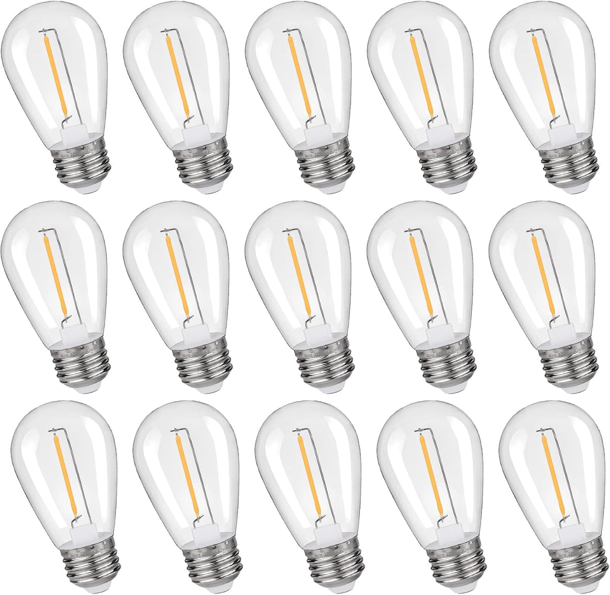 KLY 15-Pack LED String Light Bulbs, Plastic Shatterproof S14 Replacement Edison Bulbs, 1W Equivalent to 10W LED Bulb, Warm White 2200K E26 Base