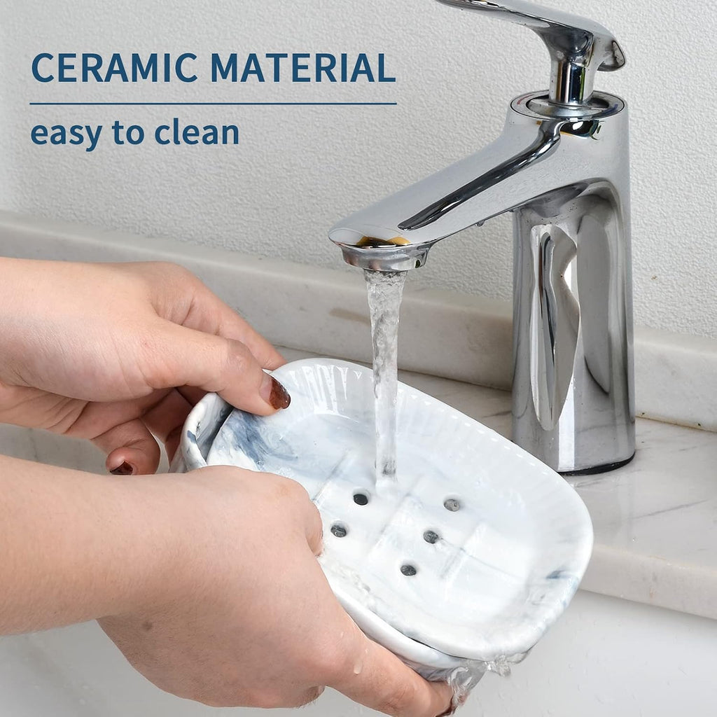ANTIS'S HOME Marble Blue Double Layer Ceramic Self Draining Soap Dish Bathroom