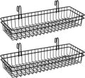 ANZOME Grid Wall Baskets, 2 Pack Black Hanging Wire Basket Shelves for Kitchen Pantry Wall Storage, Metal Mesh Organizer with Hooks for Fruits, Spices, Plants and Small Supplies