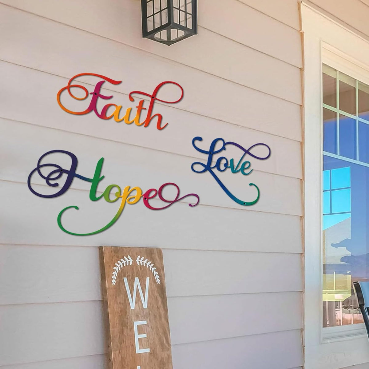 ESTART Faith Hope Love 3Pcs Colorful Metal Inspirational Letter Wall Sign