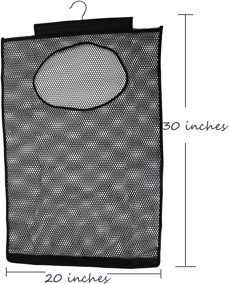 Door-Hanging Mesh Laundry Hamper Bag, Space Saving Corner Small Laundry Basket Dirty Clothes Hamper with Rotating Metal Hanger for Apartment, RV, Camper, Cabin, College Dorm Use(Black)