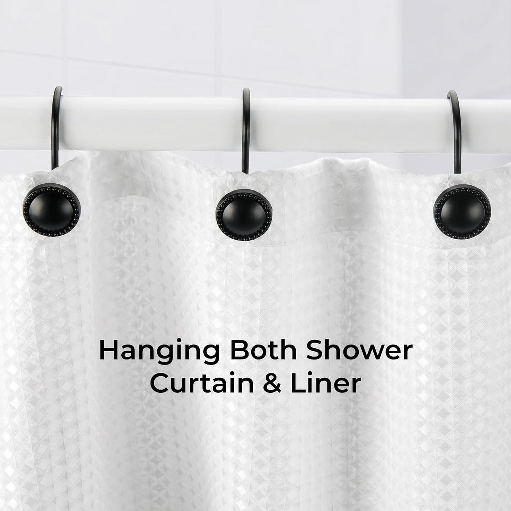 Shower Curtain Hooks,Rust-Resistant Decorative Rings,12-Pack,Black