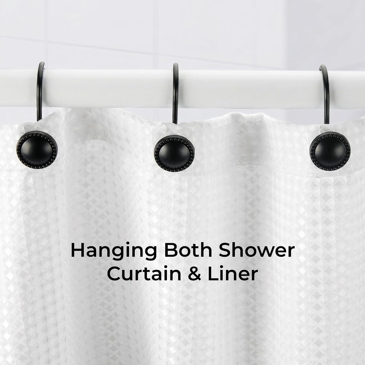 Shower Curtain Hooks,Rust-Resistant Decorative Rings,12-Pack,Black