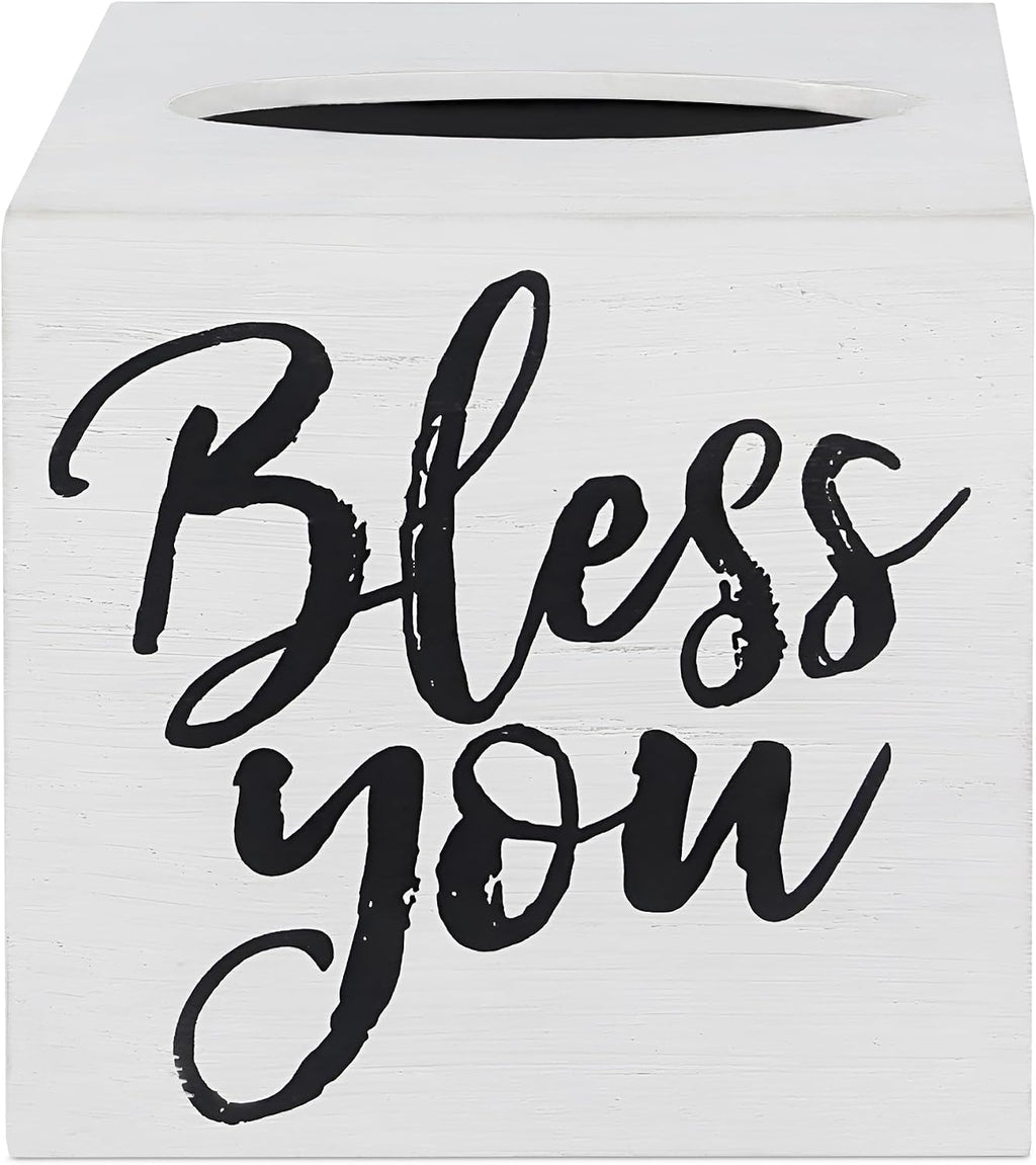 Young's Inc. Wood Bless You Tissue Box Cover - Tissue Holder for Farmhouse Bathroom Decor - Charming Rustic Bathroom Decor - 6" L x 6" W x 6" H
