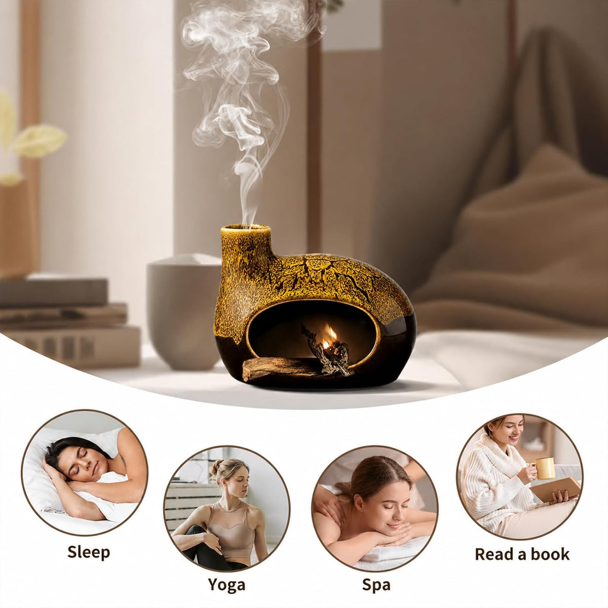 Handcrafted Ceramic Palo Santo Holder – Artistic Incense Burner for Meditation, Mindfulness and Zen Home Decor – Wabi-Sabi Style Cone Sculpture, Gift for Yoga, Relaxation & Aromatherapy (Yellow)