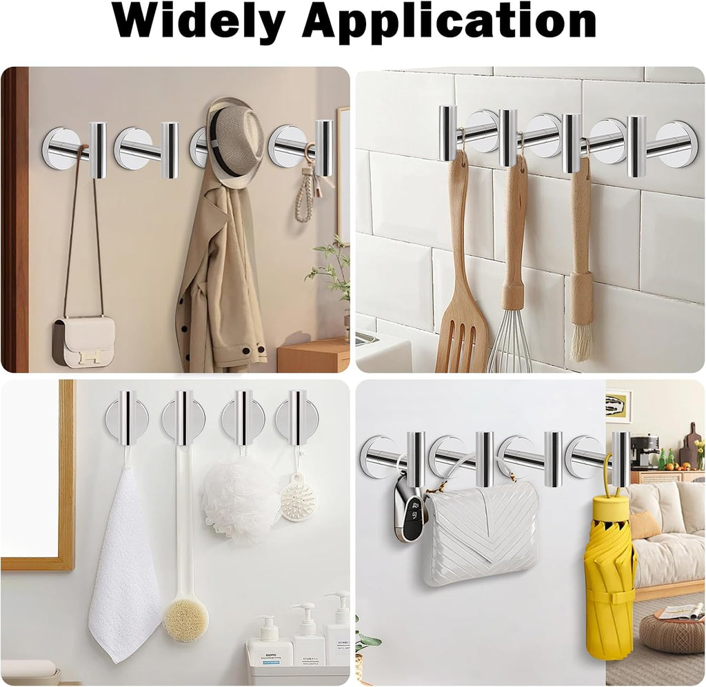 Livabber Bathroom Towel Hooks, 304 Stainless Steel Robe Shower Hooks Wall Mounted, Heavy Duty Towel Hangers for Bathroom Kitchen Bedroom (4 Pack, Chrome)