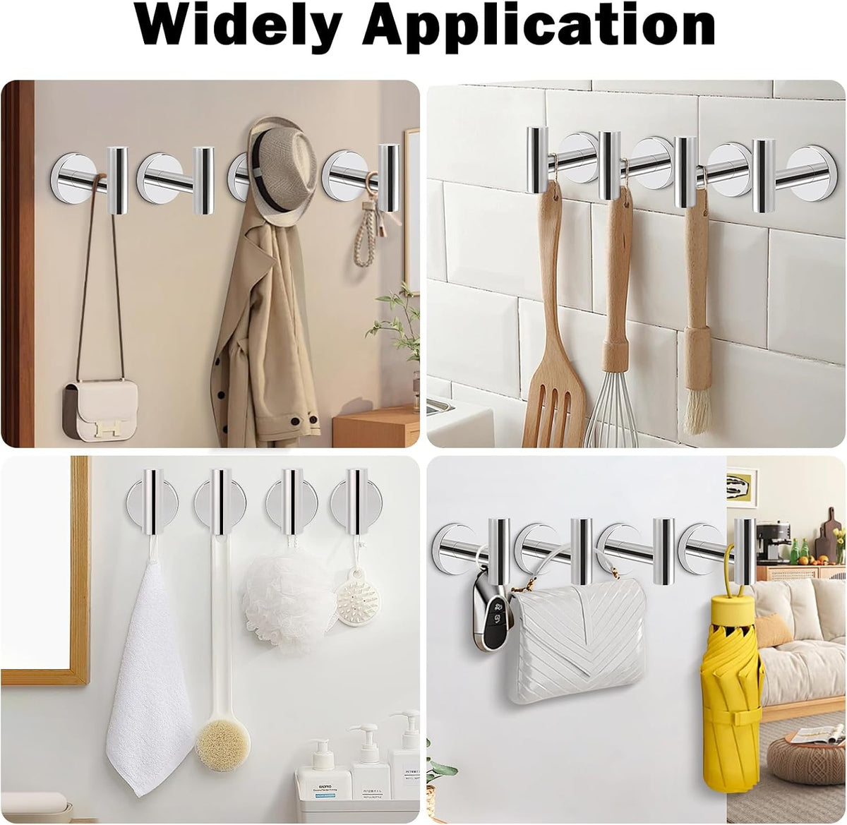 Livabber Bathroom Towel Hooks, 304 Stainless Steel Robe Shower Hooks Wall Mounted, Heavy Duty Towel Hangers for Bathroom Kitchen Bedroom (4 Pack, Chrome)