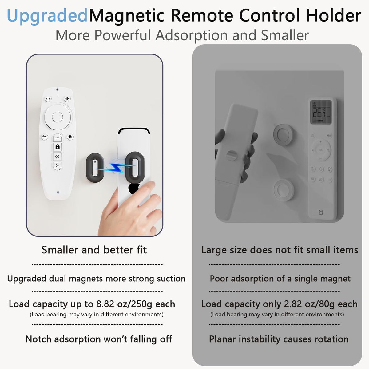 Magnetic Remote Control Holder Hole Free Mount, Upgraded Silicone Remote Control Organizer Strong Adhesive TV Remote Charger Holder Caddy Back of TV - 4 Pack Black