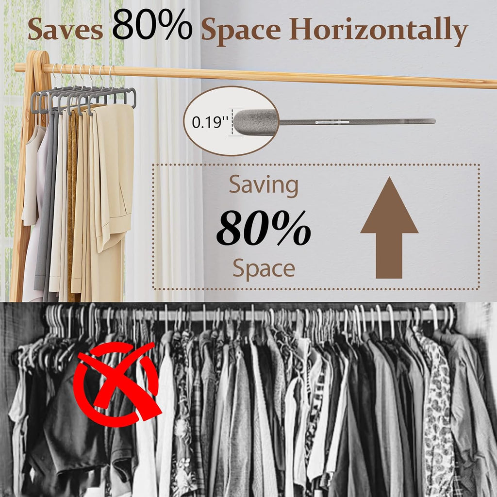 Velvet Felt Pants Hangers 30 Pack, with Cascading Hooks (Gray)