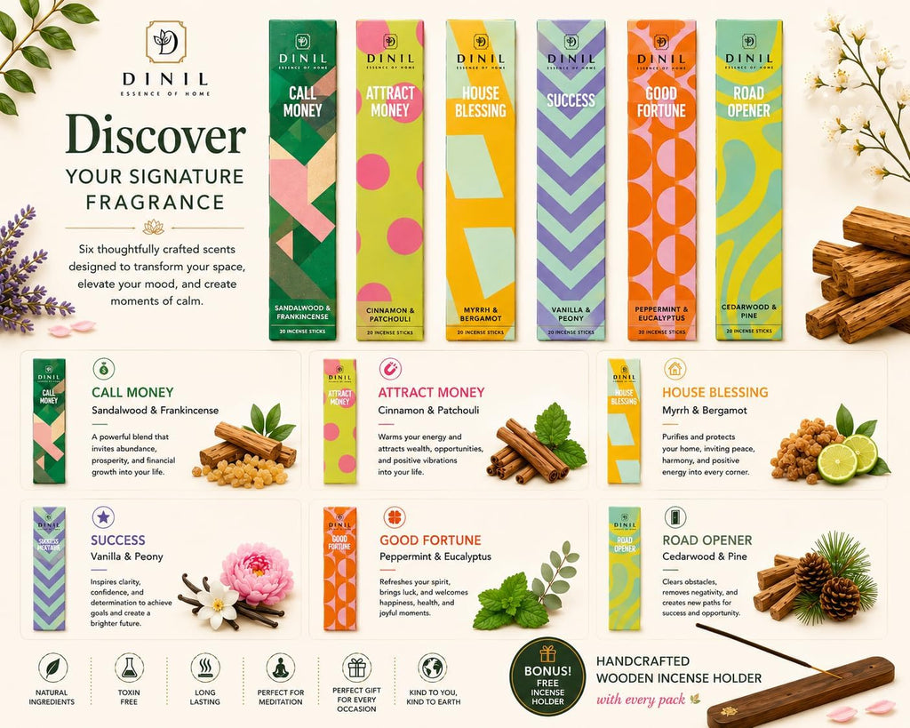 Dinil Prosperity Path Incense Sticks Gift Set, 6 Signature Blends