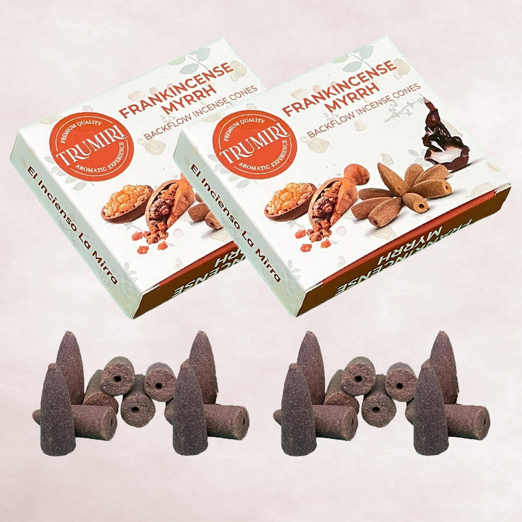 Frankincense Myrrh Backflow Incense - 20 Cones, Dual Pack of 10, Waterfall Effect