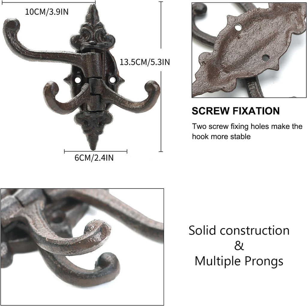 Sungmor 2-Pack Cast Iron 3-in-1 Flexible & Functional Swivel Wall Hook