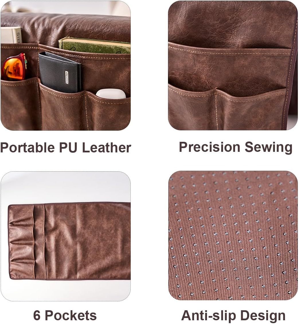 EURYNOME Faux Leather Sofa Armrest Storage Bag,Anti-Slip Sofa Organizer Pouch for Remote Control,Phone,ipad,Magazine,etc