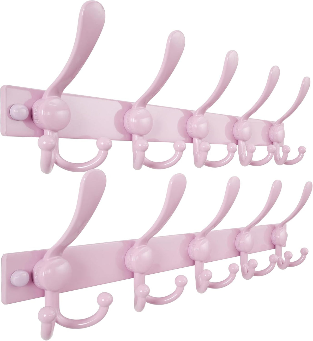 Dseap Coat Rack Wall Mount, Heavy Duty 12-Gauge Base vs Flimsy 1mm, Double-Thick Solid Anti-Snap Hooks, 16” Stud-Mount, Stainless Steel Hanger for Clothes Hat Entryway Closet, Pink, Pack of 2