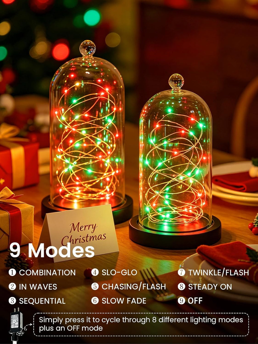 2 Pack Fairy Lights Plug in 99 FT 300 LED Christmas String lights Red Green