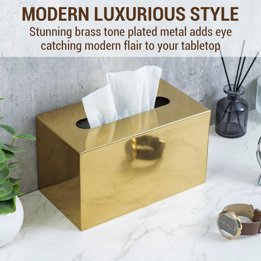 MyGift Brass-Tone Stainless Steel Rectangular Tissue Box Cover